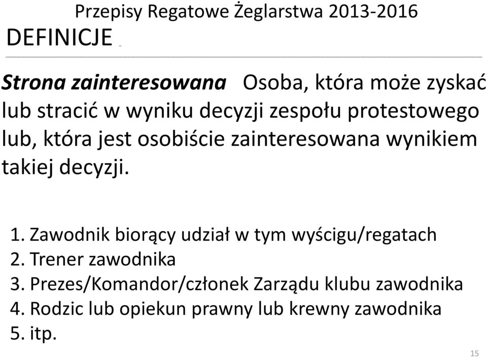 wynikiem takiej decyzji. 1. Zawodnik biorący udział w tym wyścigu/regatach 2. Trener zawodnika 3.