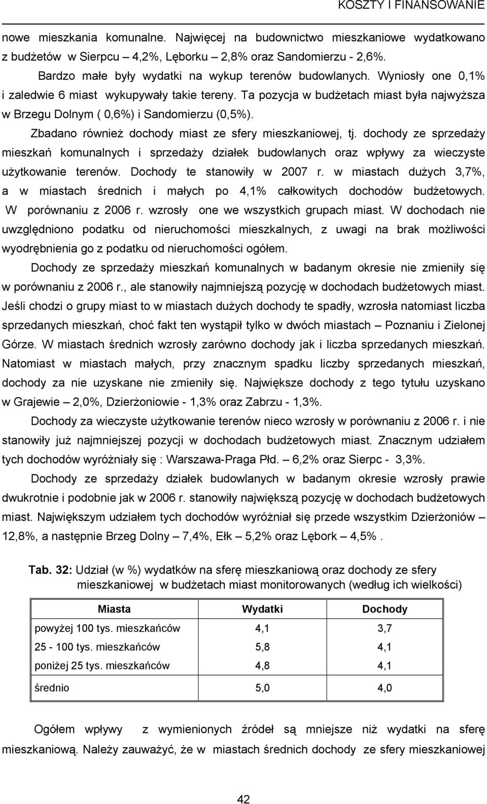 Zbadano również dochody miast ze sfery mieszkaniowej, tj. dochody ze sprzedaży mieszkań komunalnych i sprzedaży działek budowlanych oraz wpływy za wieczyste użytkowanie terenów.