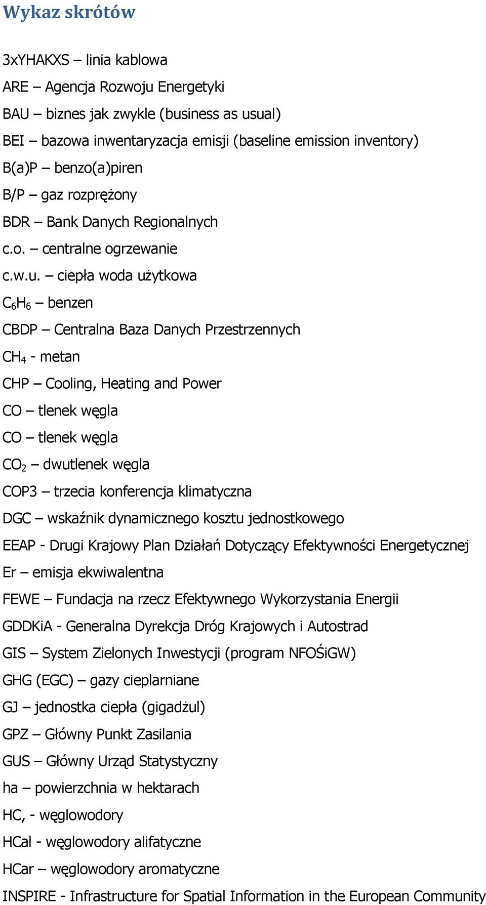 ciepła woda użytkowa C 6 H 6 benzen CBDP Centralna Baza Danych Przestrzennych CH 4 - metan CHP Cooling, Heating and Power CO tlenek węgla CO tlenek węgla CO 2 dwutlenek węgla COP3 trzecia konferencja