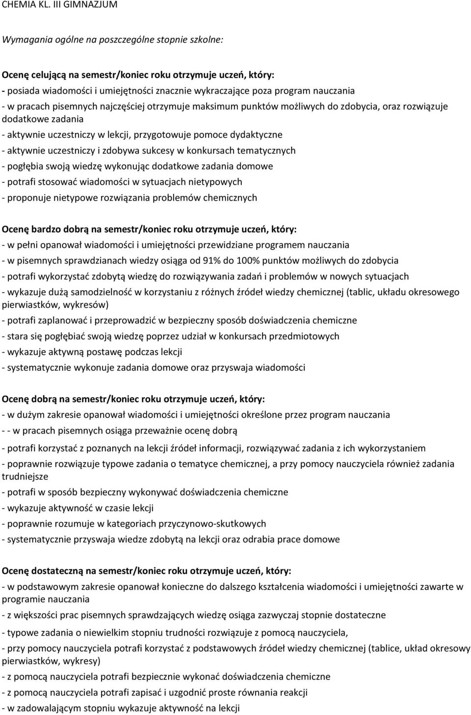 nauczania - w pracach pisemnych najczęściej otrzymuje maksimum punktów możliwych do zdobycia, oraz rozwiązuje dodatkowe zadania - aktywnie uczestniczy w lekcji, przygotowuje pomoce dydaktyczne -