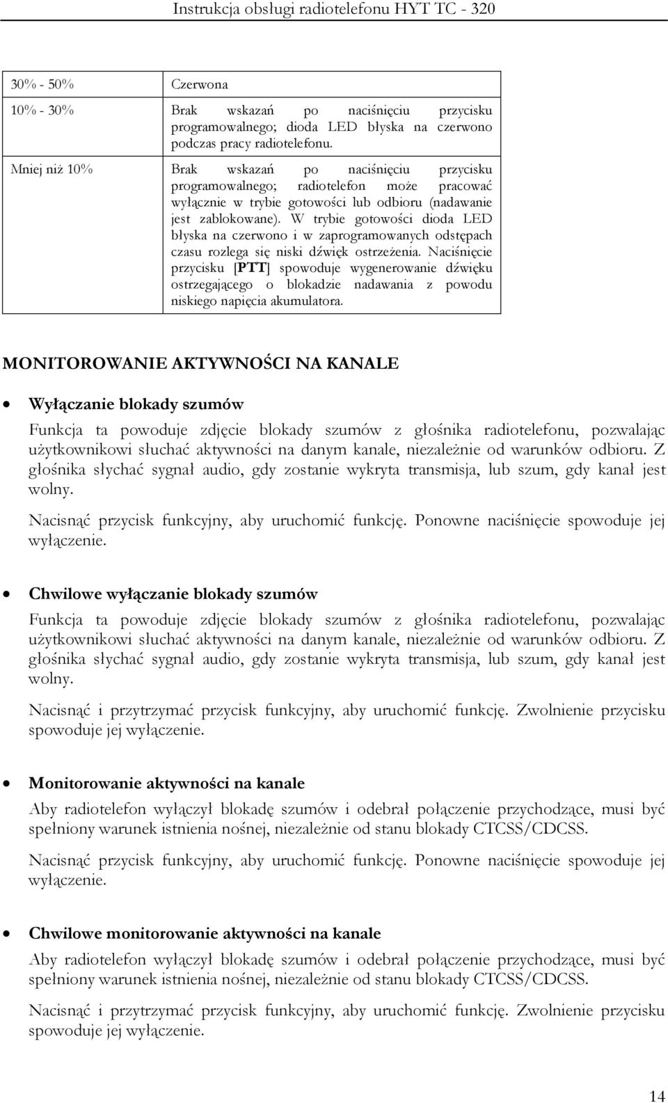 W trybie gotowości dioda LED błyska na czerwono i w zaprogramowanych odstępach czasu rozlega się niski dźwięk ostrzeżenia.