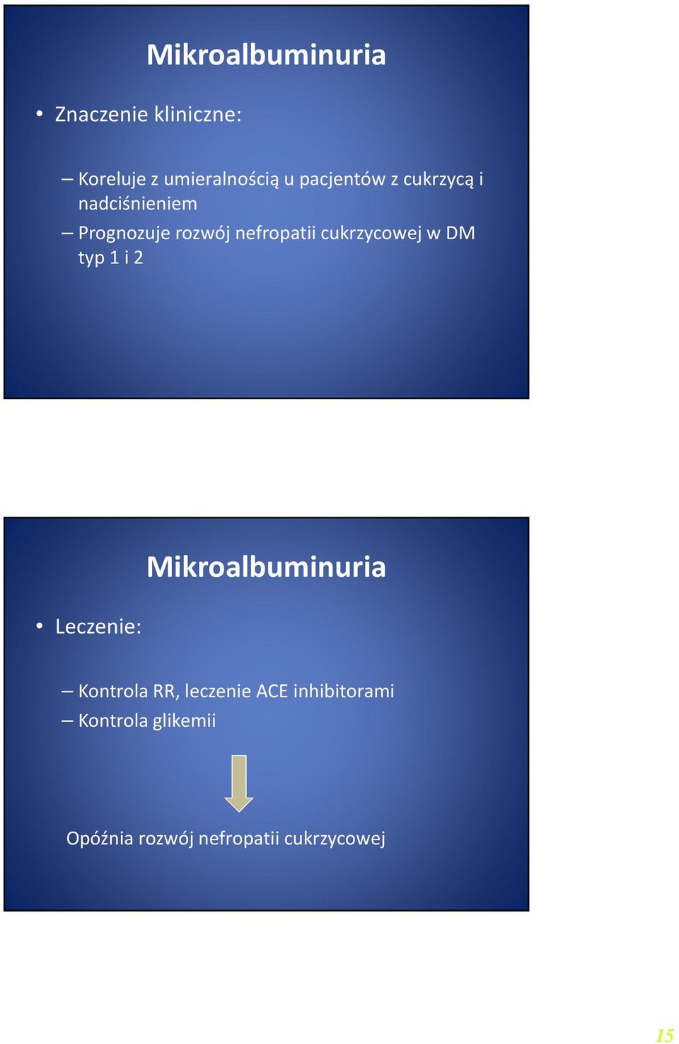 cukrzycowej w DM typ 1 i 2 Leczenie: Mikroalbuminuria Kontrola RR,