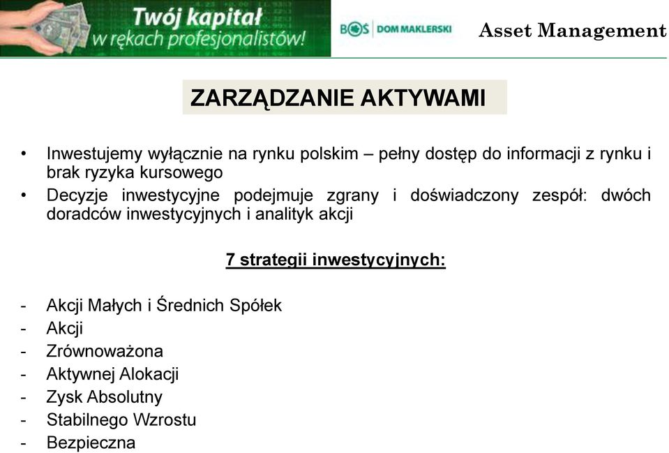 zespół: dwóch doradców inwestycyjnych i analityk akcji - Akcji Małych i Średnich Spółek - Akcji -