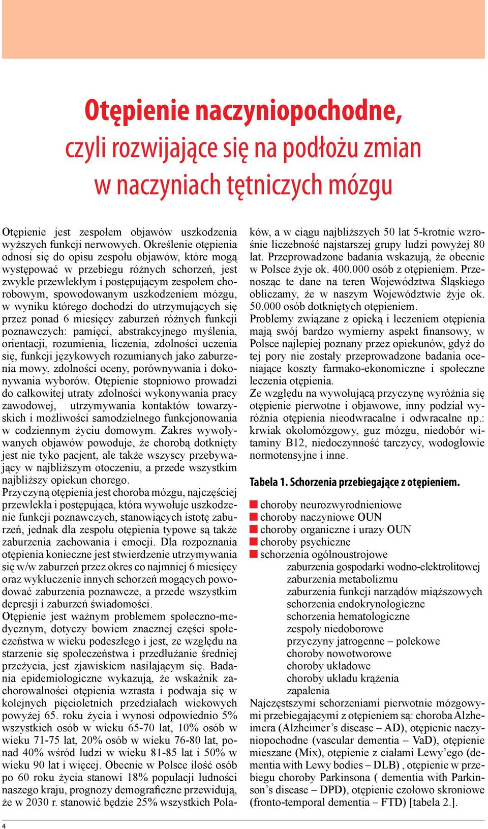mózgu, w wyniku którego dochodzi do utrzymujących się przez ponad 6 miesięcy zaburzeń różnych funkcji poznawczych: pamięci, abstrakcyjnego myślenia, orientacji, rozumienia, liczenia, zdolności