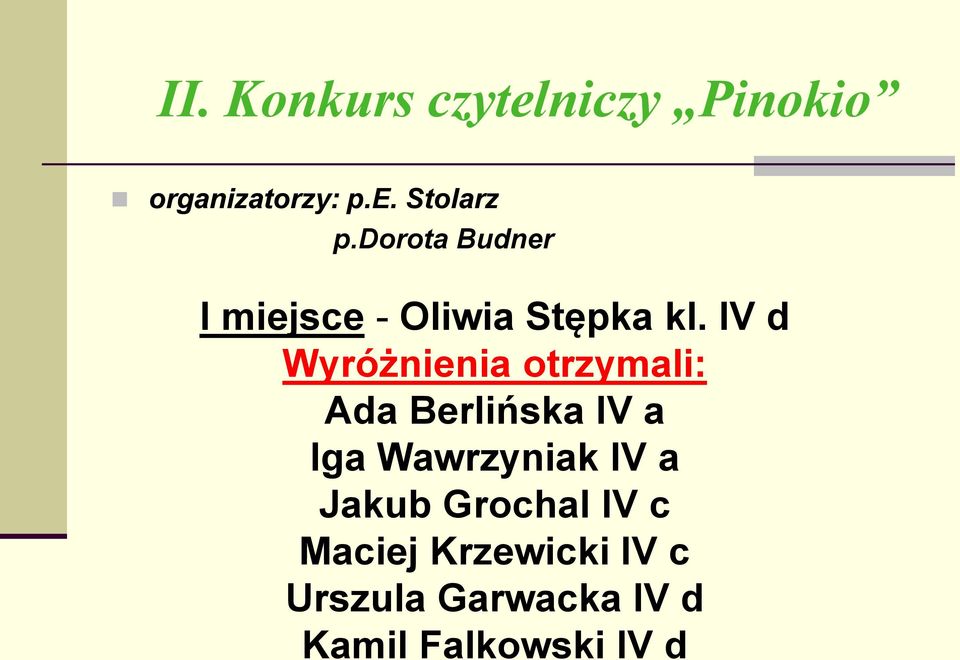IV d Wyróżnienia otrzymali: Ada Berlińska IV a Iga Wawrzyniak