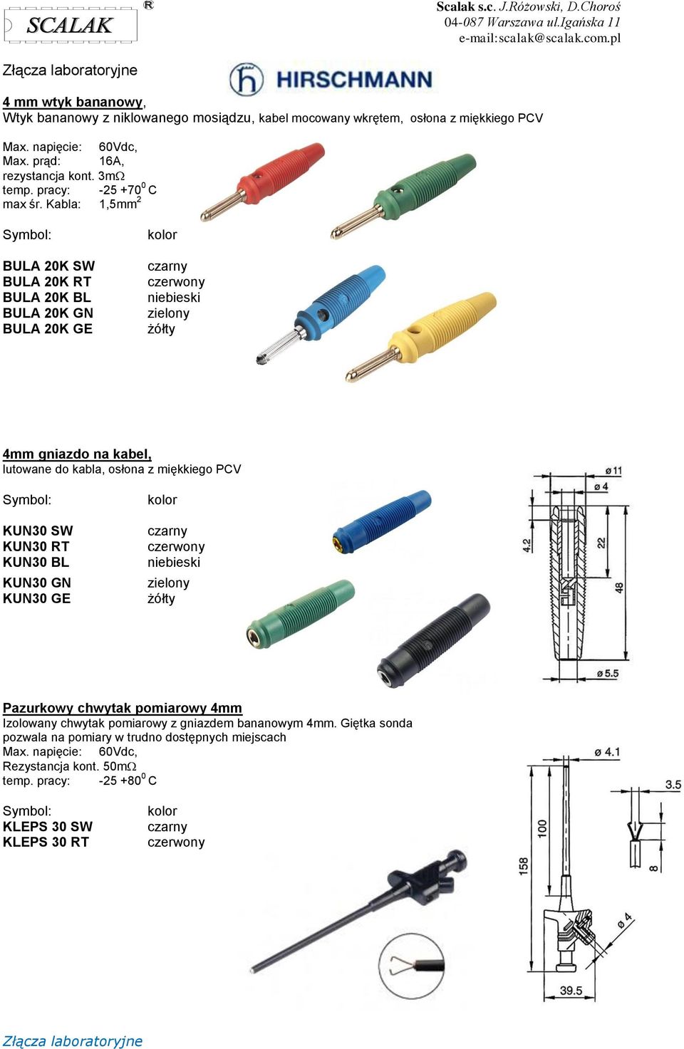 Kabla: 1,5mm 2 BULA 20K SW BULA 20K RT BULA 20K BL BULA 20K GN BULA 20K GE 4mm gniazdo na kabel, lutowane do kabla, osłona z miękkiego PCV KUN30 SW KUN30