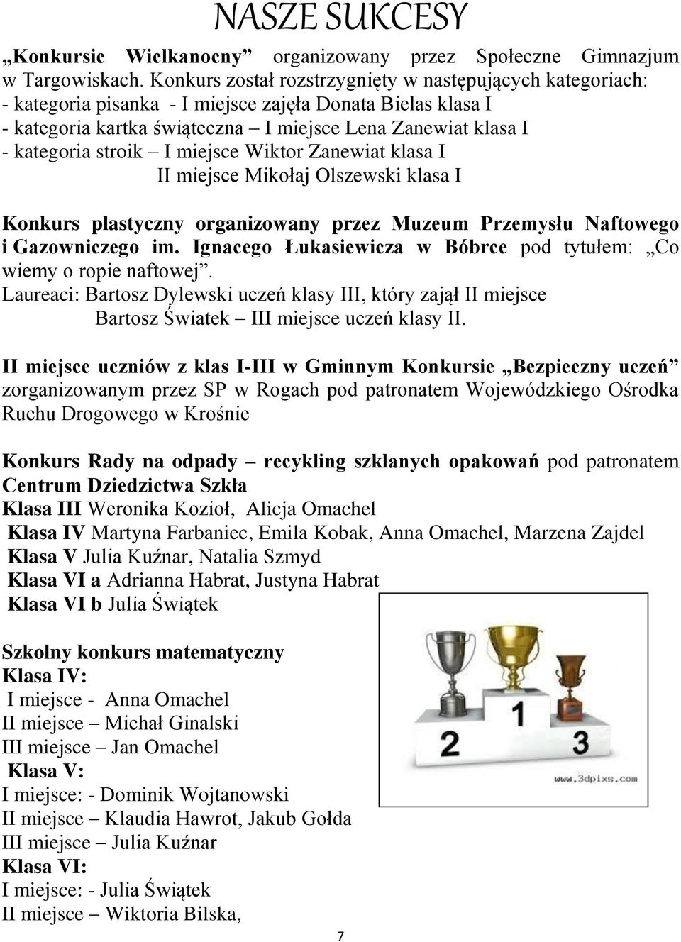 stroik I miejsce Wiktor Zanewiat klasa I II miejsce Mikołaj Olszewski klasa I Konkurs plastyczny organizowany przez Muzeum Przemysłu Naftowego i Gazowniczego im.
