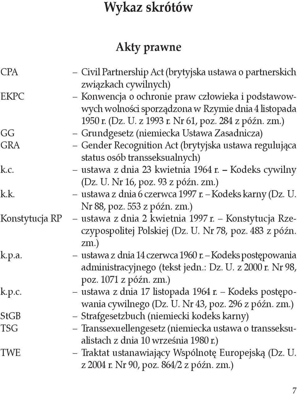 Kodeks cywilny (Dz. U. Nr 16, poz. 93 z późn. zm.) k.k. ustawa z dnia 6 czerwca 1997 r. Kodeks karny (Dz. U. Nr 88, poz. 553 z późn. zm.) Konstytucja RP ustawa z dnia 2 kwietnia 1997 r.
