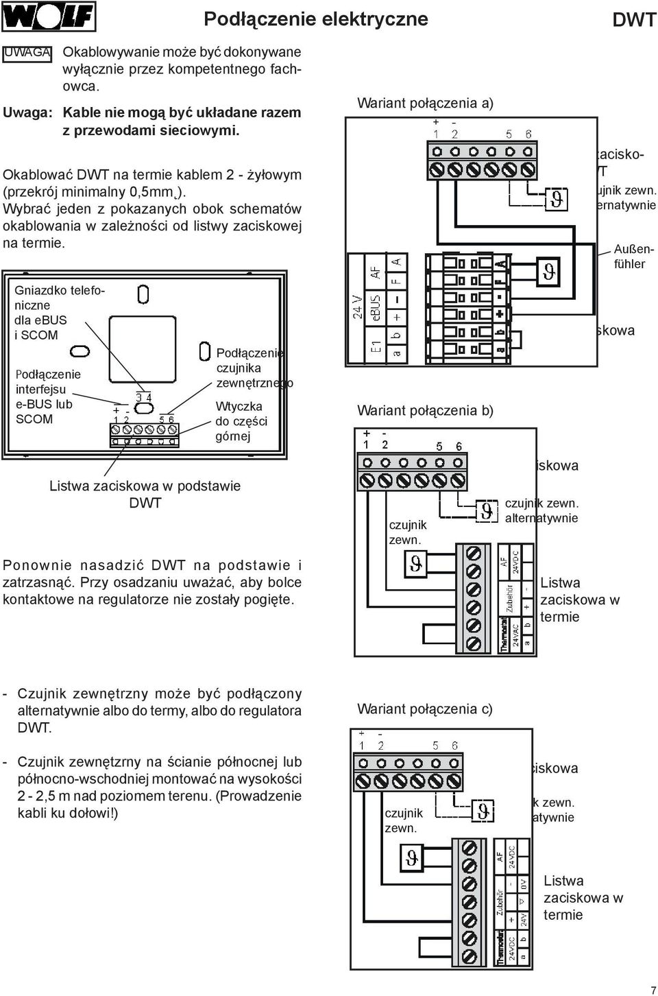 Wariant połączenia a) listwa zaciskowa czujnik zewn.