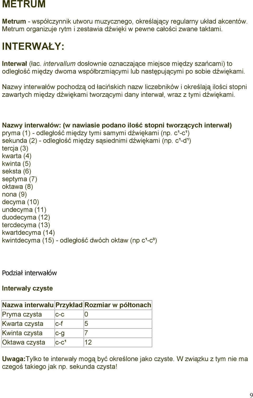 Nazwy interwałów pochodzą od łacińskich nazw liczebników i określają ilości stopni zawartych między dźwiękami tworzącymi dany interwał, wraz z tymi dźwiękami.