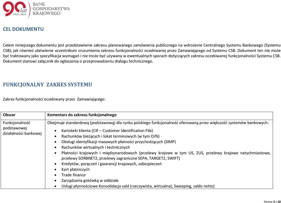 Dkument ten nie mże być traktwany jak specyfikacja wymagań i nie mże być używany w ewentualnych sprach dtyczących zakresu czekiwanej funkcjnalnści Systemu CSB.