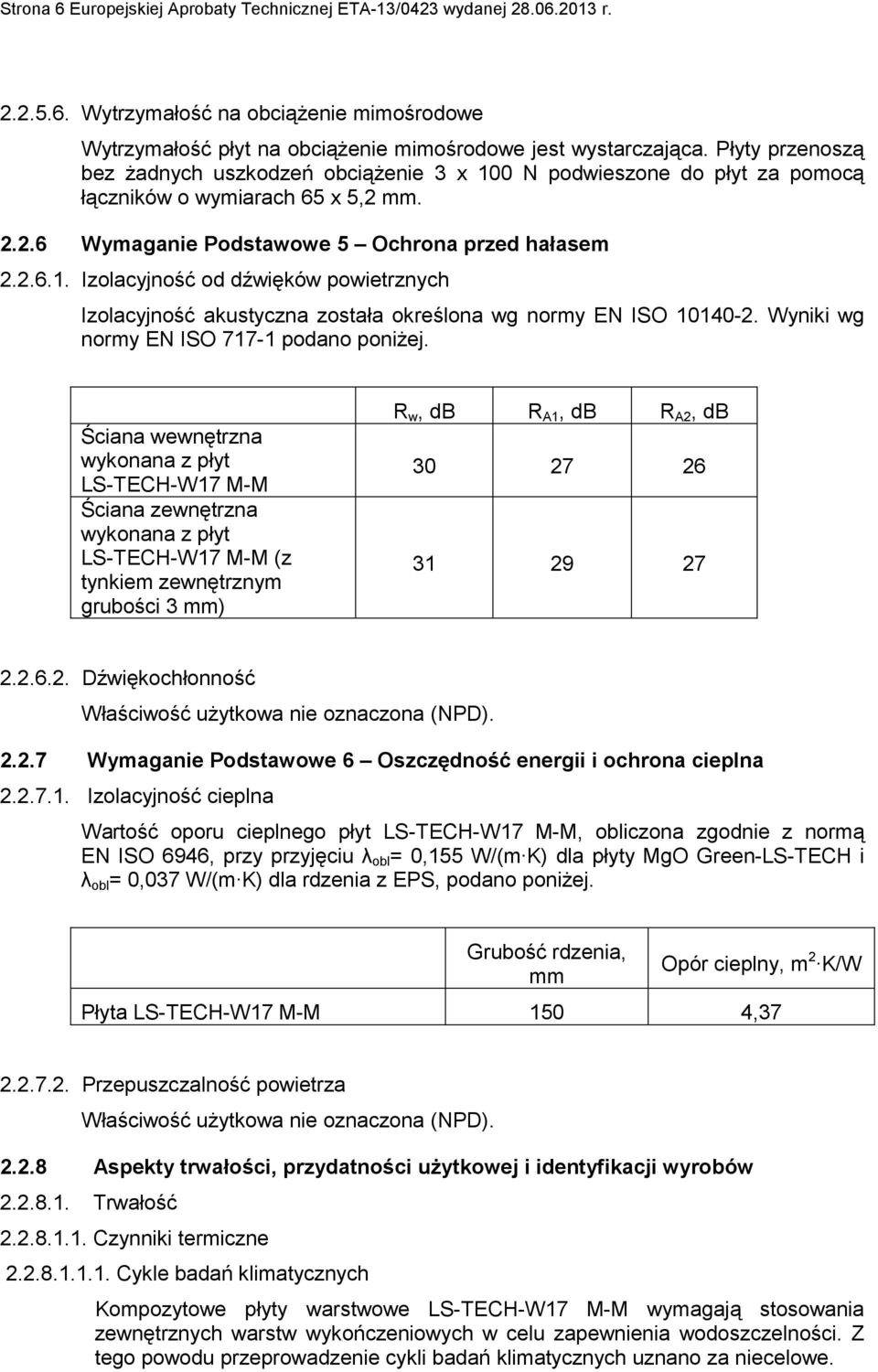 Wyniki wg normy EN ISO 717-1 podano poniżej.