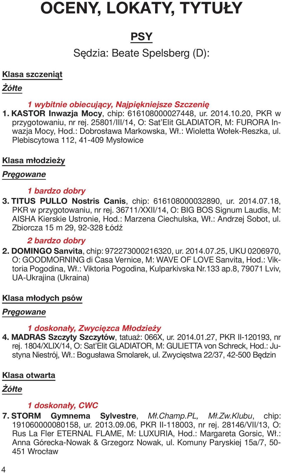 TITUS PULLO Nostris Canis, chip: 616108000032890, ur. 2014.07.18, PKR w przygotowaniu, nr rej. 36711/XXII/14, O: BIG BOS Signum Laudis, M: AISHA Kierskie Ustronie, Hod.: Marzena Ciechulska, Wł.