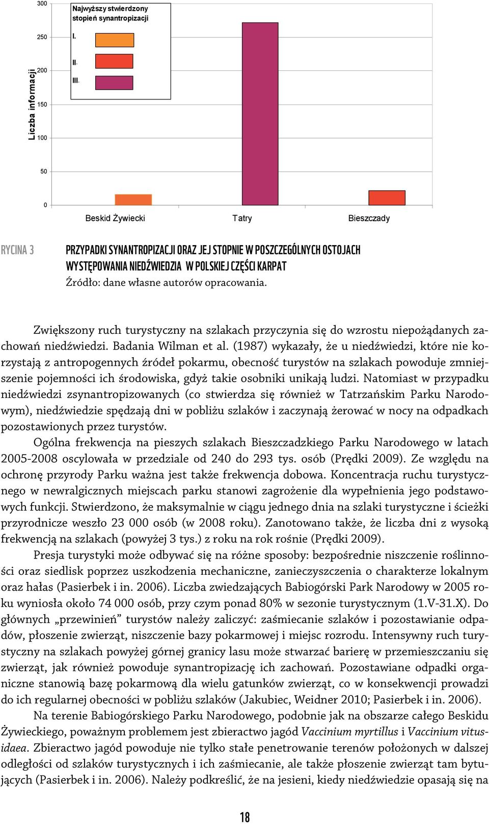 opracowania. Zwiększony ruch turystyczny na szlakach przyczynia się do wzrostu niepożądanych zachowań niedźwiedzi. Badania Wilman et al.
