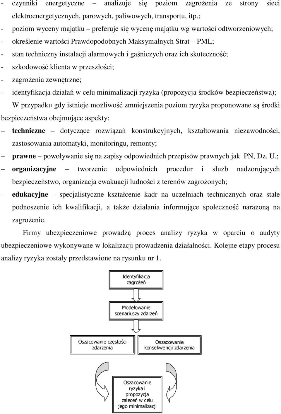 oraz ich skuteczność; - szkodowość klienta w przeszłości; - zagrożenia zewnętrzne; - identyfikacja działań w celu minimalizacji ryzyka (propozycja środków bezpieczeństwa); W przypadku gdy istnieje