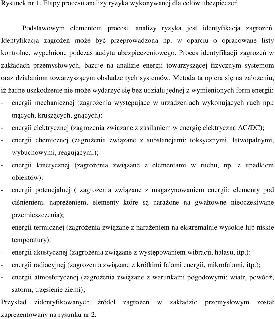 Proces identyfikacji zagrożeń w zakładach przemysłowych, bazuje na analizie energii towarzyszącej fizycznym systemom oraz działaniom towarzyszącym obsłudze tych systemów.