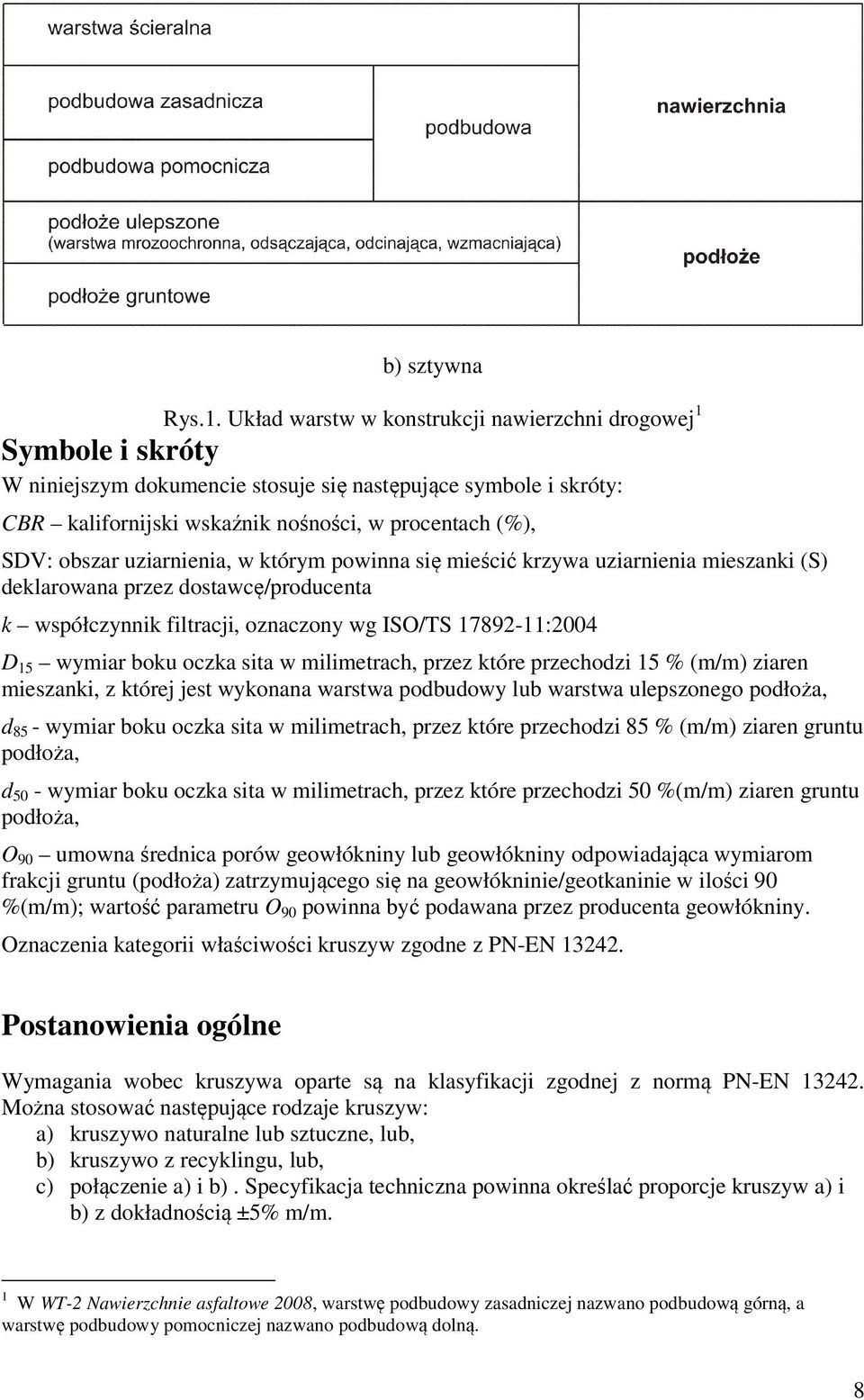 uziarnienia, w którym powinna się mieścić krzywa uziarnienia mieszanki (S) deklarowana przez dostawcę/producenta k współczynnik filtracji, oznaczony wg ISO/TS 17892-11:2004 D 15 wymiar boku oczka