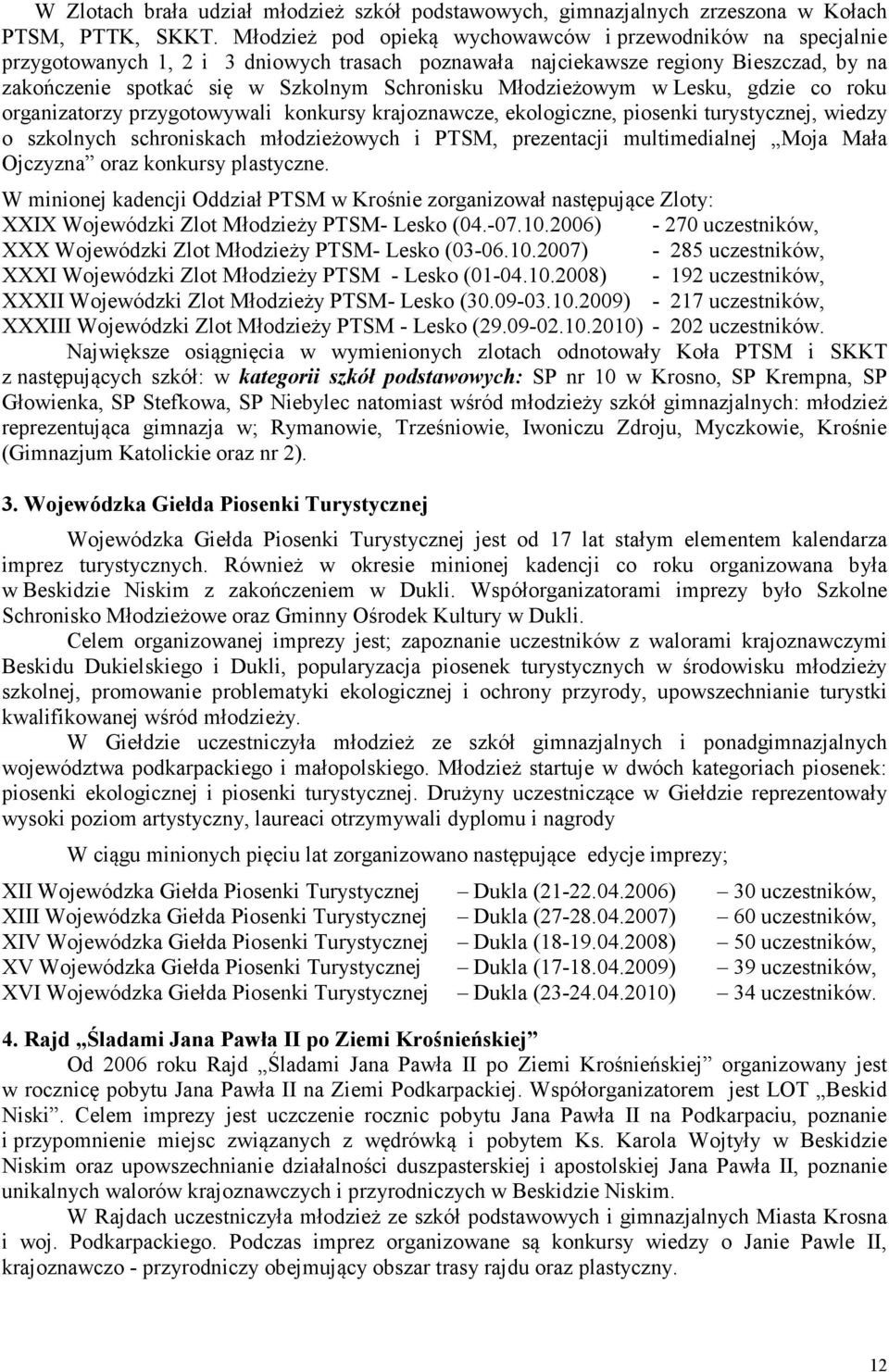 Młodzieżowym w Lesku, gdzie co roku organizatorzy przygotowywali konkursy krajoznawcze, ekologiczne, piosenki turystycznej, wiedzy o szkolnych schroniskach młodzieżowych i PTSM, prezentacji