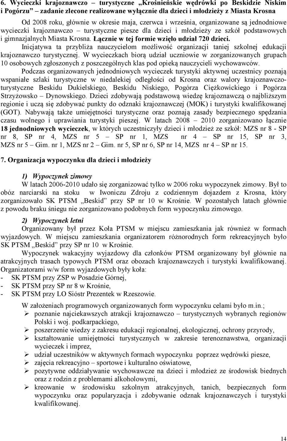 Łącznie w tej formie wzięło udział 720 dzieci. Inicjatywa ta przybliża nauczycielom możliwość organizacji taniej szkolnej edukacji krajoznawczo turystycznej.