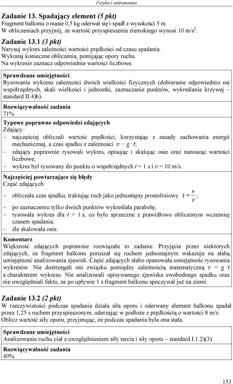 Rysowanie wykresu zależności dwóch wielkości fizycznych (dobieranie odpowiednio osi współrzędnych, skali wielkości i jednostki, zaznaczanie punktów, wykreślanie krzywej standard II.4)b).