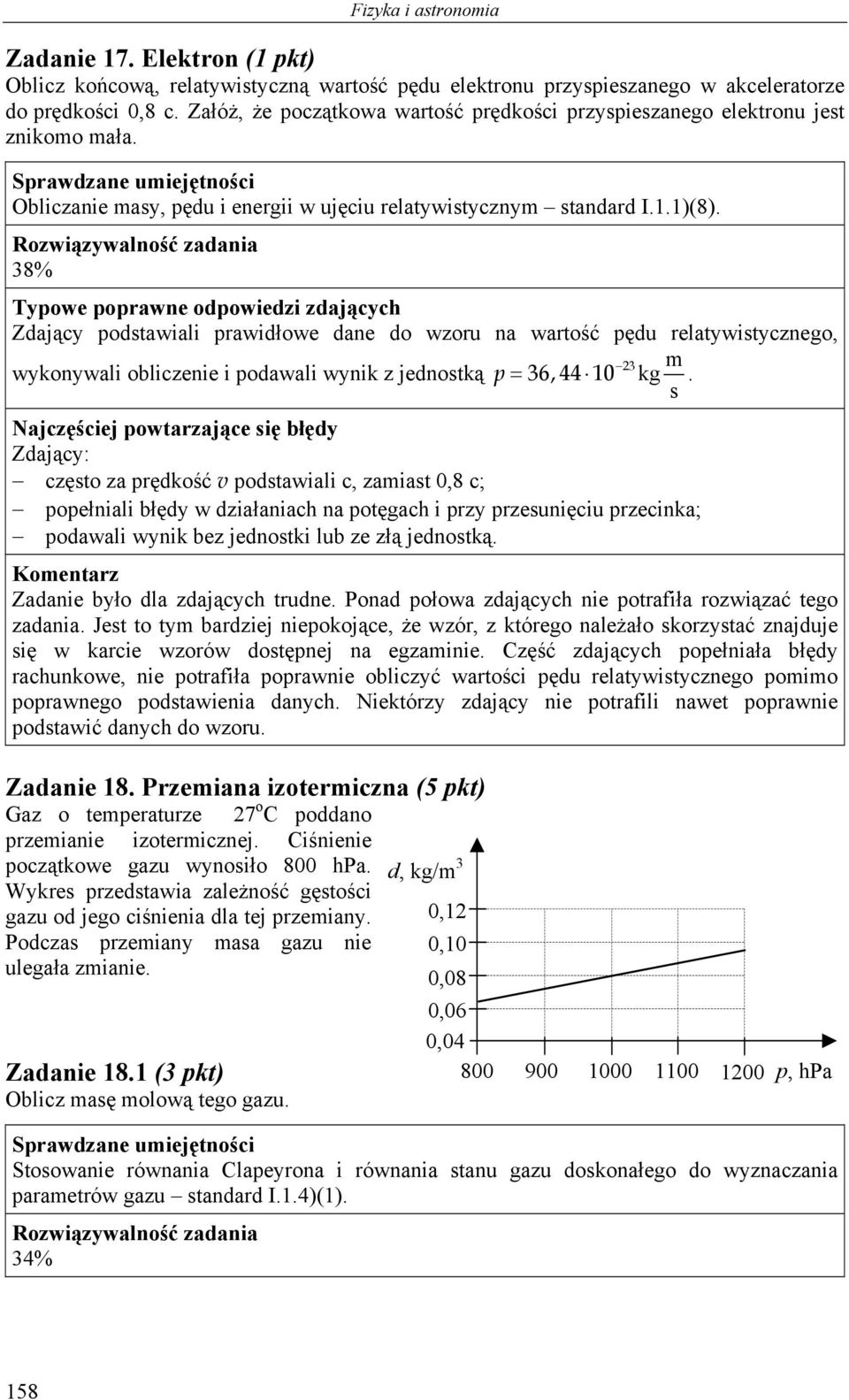 38% Zdający podstawiali prawidłowe dane do wzoru na wartość pędu relatywistycznego, 23 m wykonywali obliczenie i podawali wynik z jednostką p = 36, 44 10 kg.