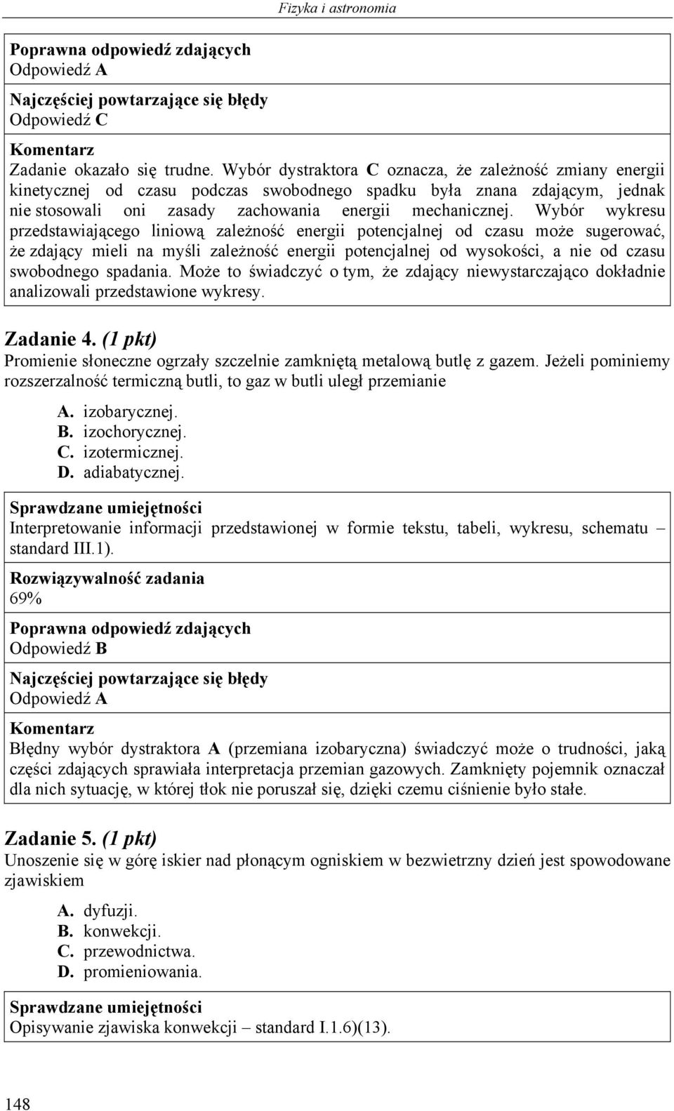 Wybór wykresu przedstawiającego liniową zależność energii potencjalnej od czasu może sugerować, że zdający mieli na myśli zależność energii potencjalnej od wysokości, a nie od czasu swobodnego