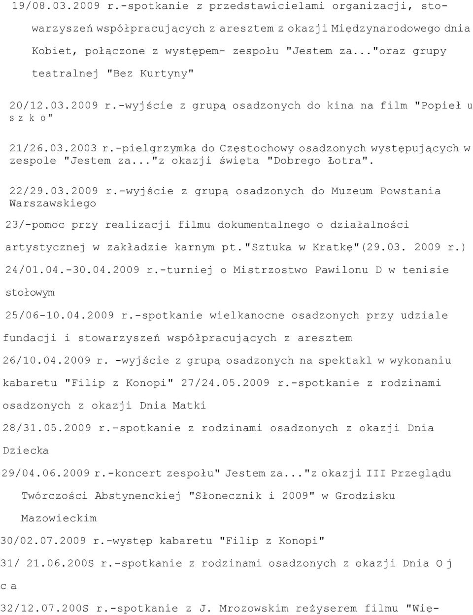 -pielgrzymka do Częstochowy osadzonych występujących w zespole "Jestem za..."z okazji święta "Dobrego Łotra". 22/29.03.2009 r.