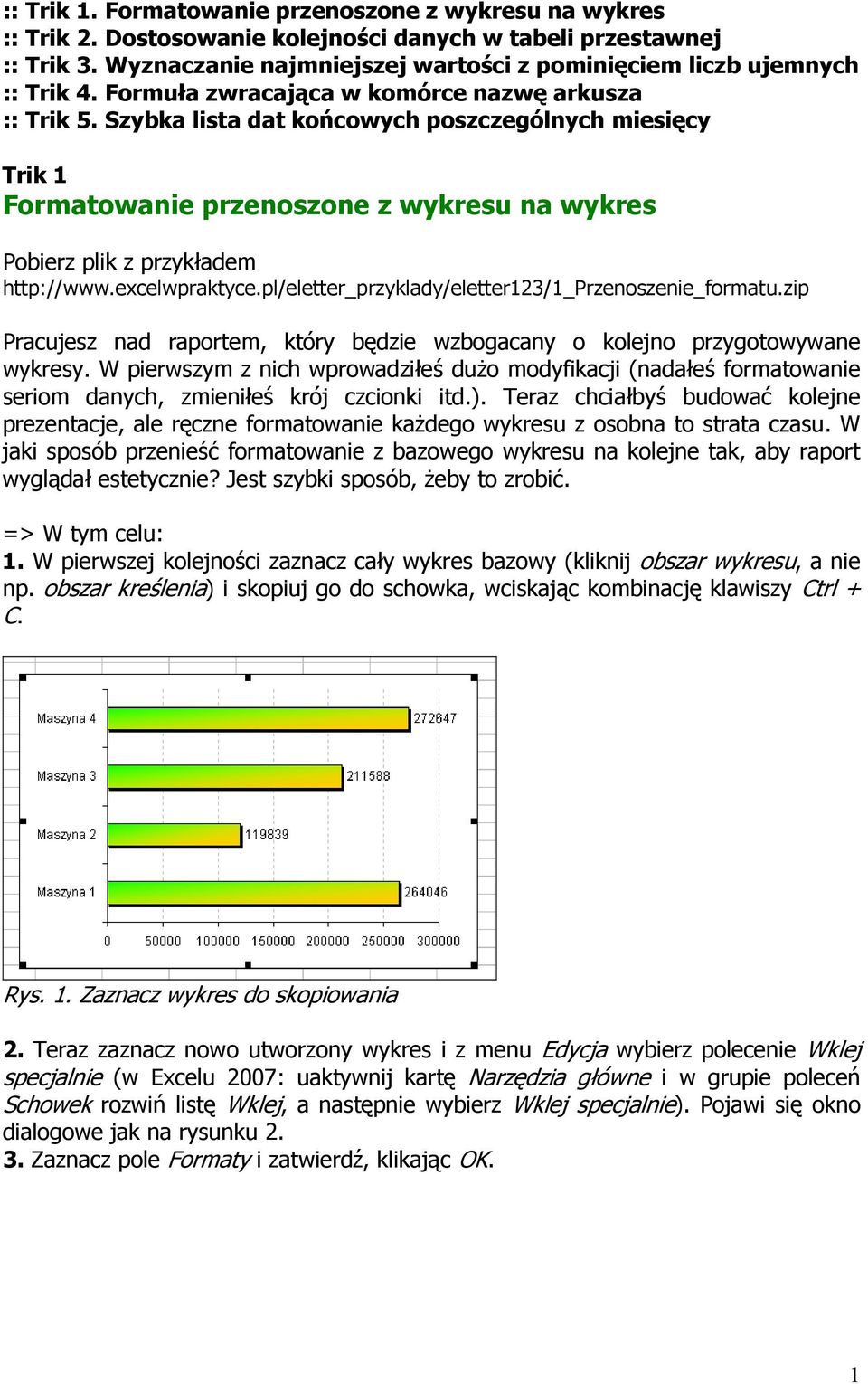 Szybka lista dat końcowych poszczególnych miesięcy Trik 1 Formatowanie przenoszone z wykresu na wykres Pobierz plik z przykładem http://www.excelwpraktyce.