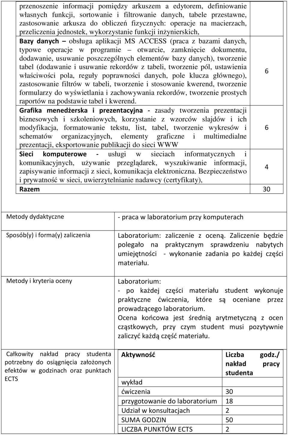 dodawanie, usuwanie poszczególnych elementów bazy danych), tworzenie tabel (dodawanie i usuwanie rekordów z tabeli, tworzenie pól, ustawienia właściwości pola, reguły poprawności danych, pole klucza