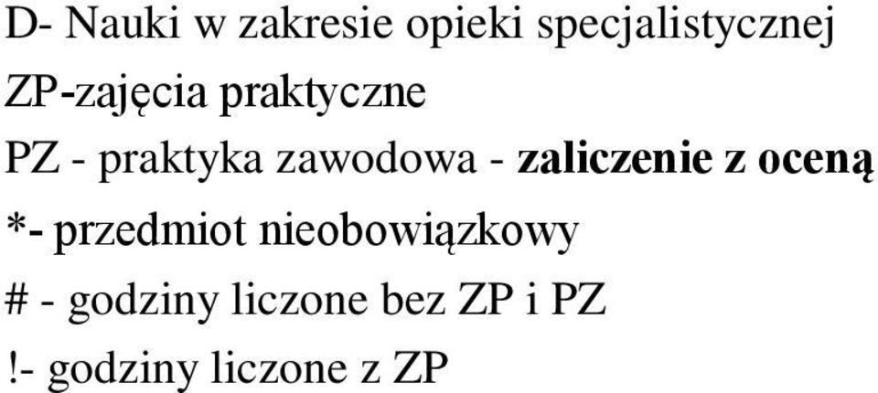 - zaliczenie z oceną *- przedmiot