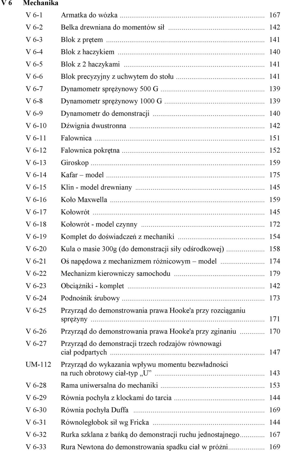 .. 140 V 6-10 Dźwignia dwustronna... 142 V 6-11 Falownica... 151 V 6-12 Falownica pokrętna... 152 V 6-13 Giroskop... 159 V 6-14 Kafar model... 175 V 6-15 Klin - model drewniany.