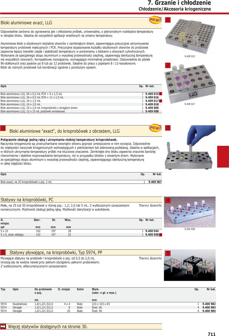 Aluminiowe bloki o stożkowym kształcie otworów z zamkniętym dnem, zapewniające precyzyjne utrzymywanie temperatury probówek reakcyjnych i PCR.