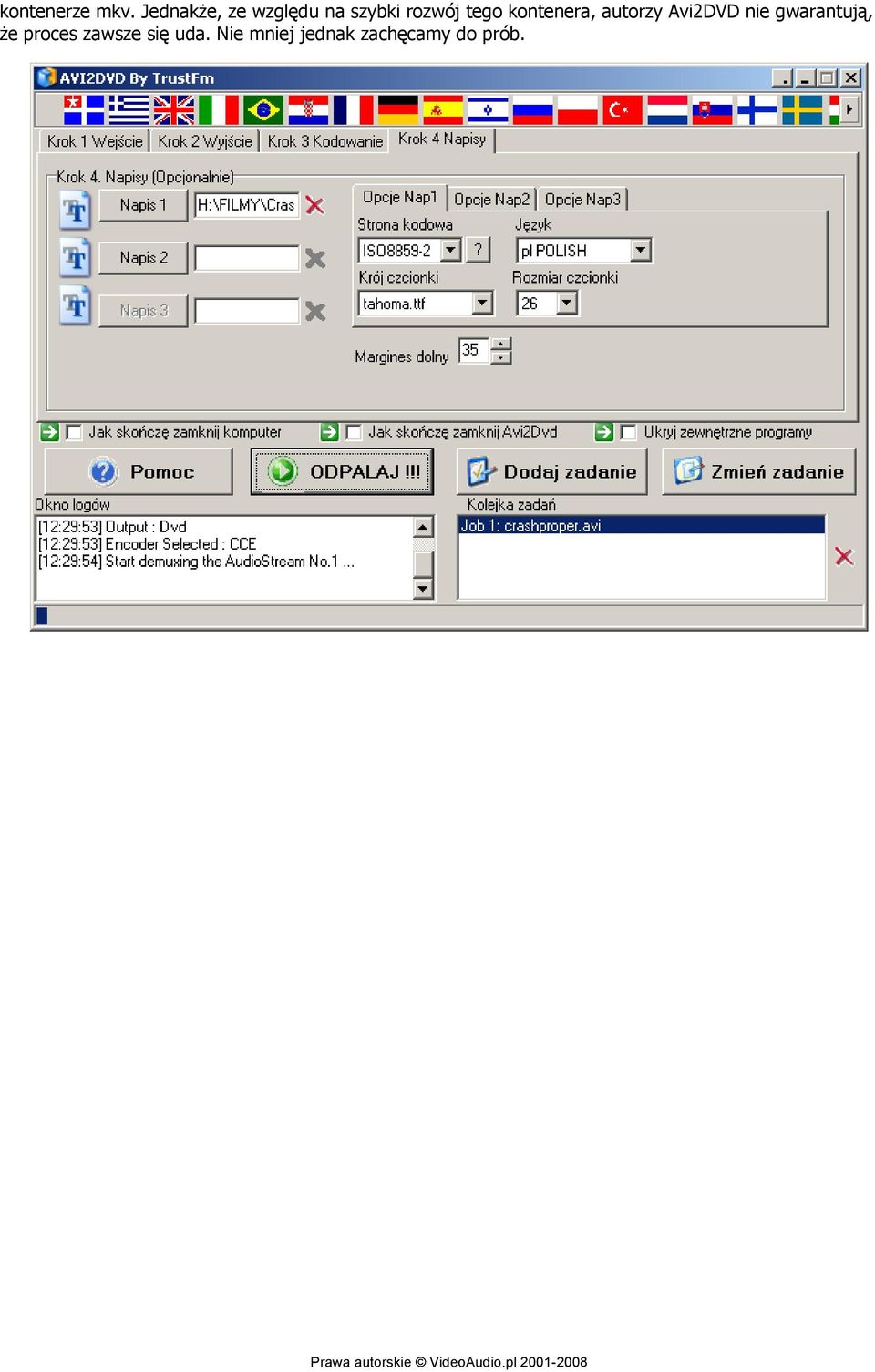 tego kontenera, autorzy Avi2DVD nie
