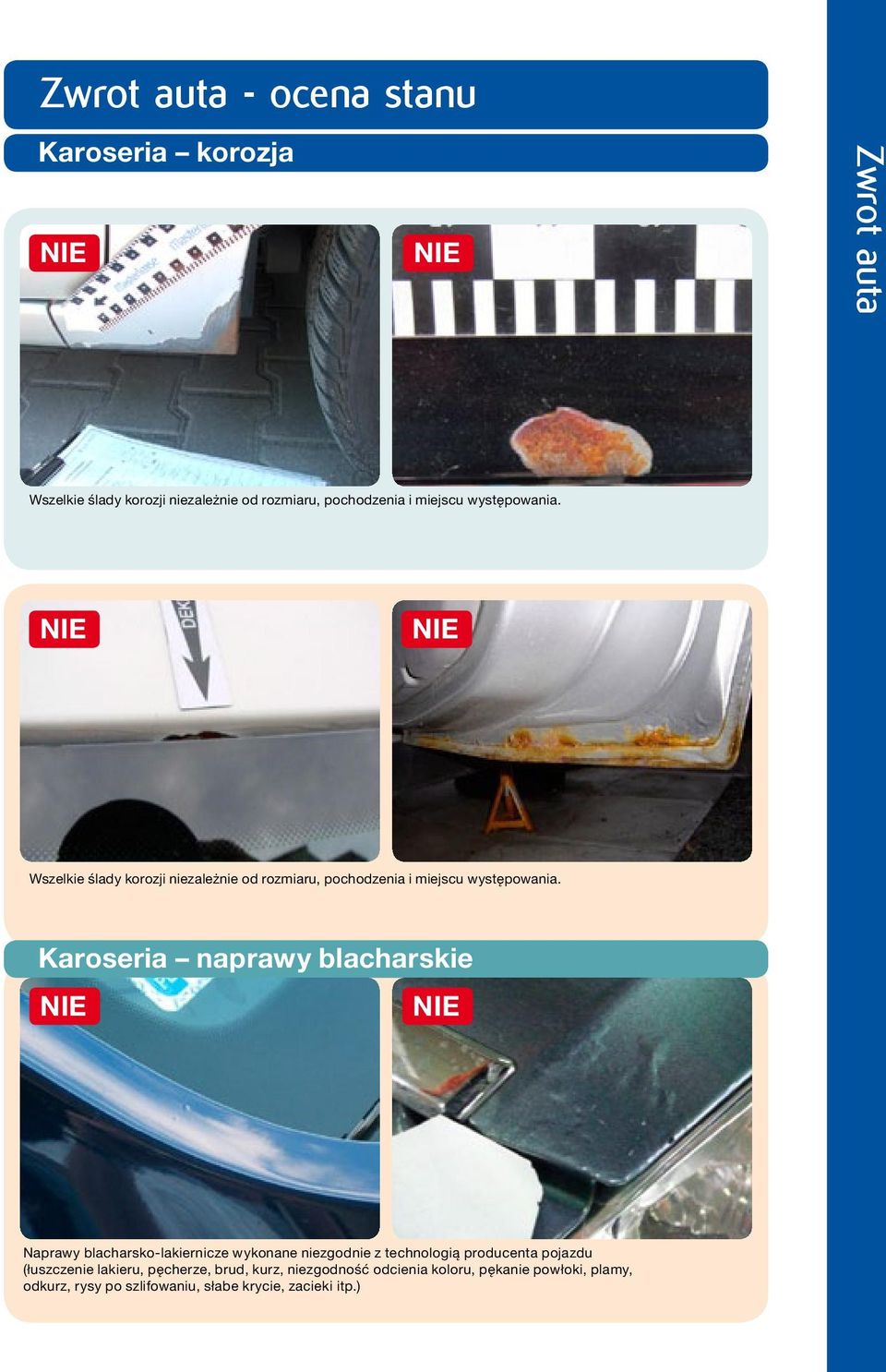 Karoseria naprawy blacharskie Naprawy blacharsko-lakiernicze wykonane niezgodnie z technologią producenta pojazdu