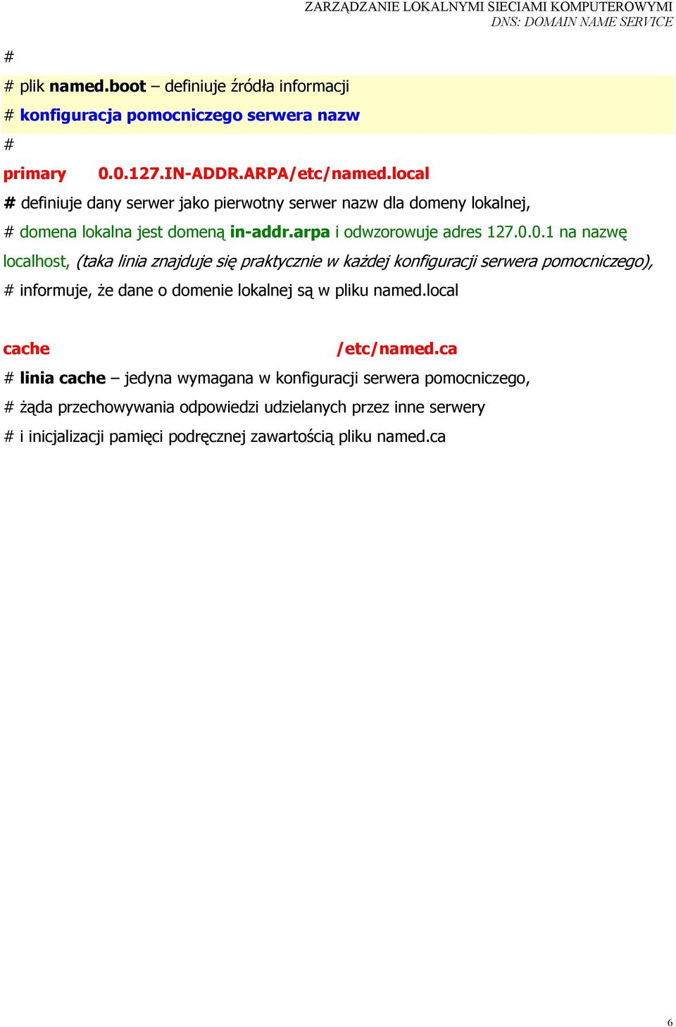 0.1 na nazwę localhost, (taka linia znajduje się praktycznie w każdej konfiguracji serwera pomocniczego), informuje, że dane o domenie lokalnej są w pliku named.