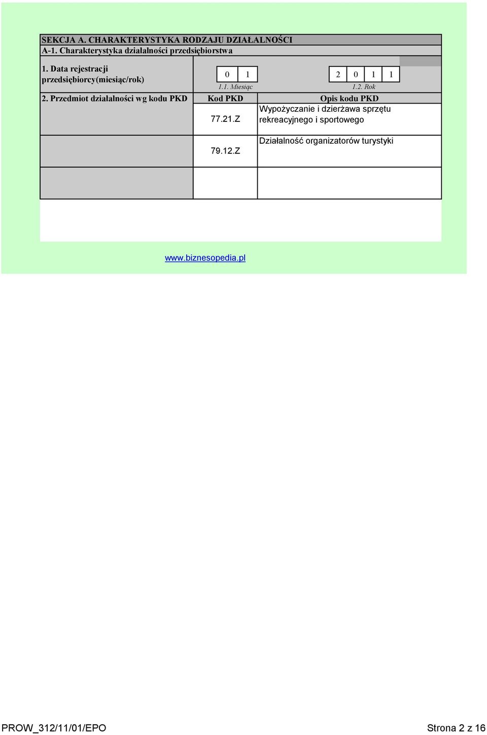 Data rejestracji przedsiębiorcy(miesiąc/rok) 2.