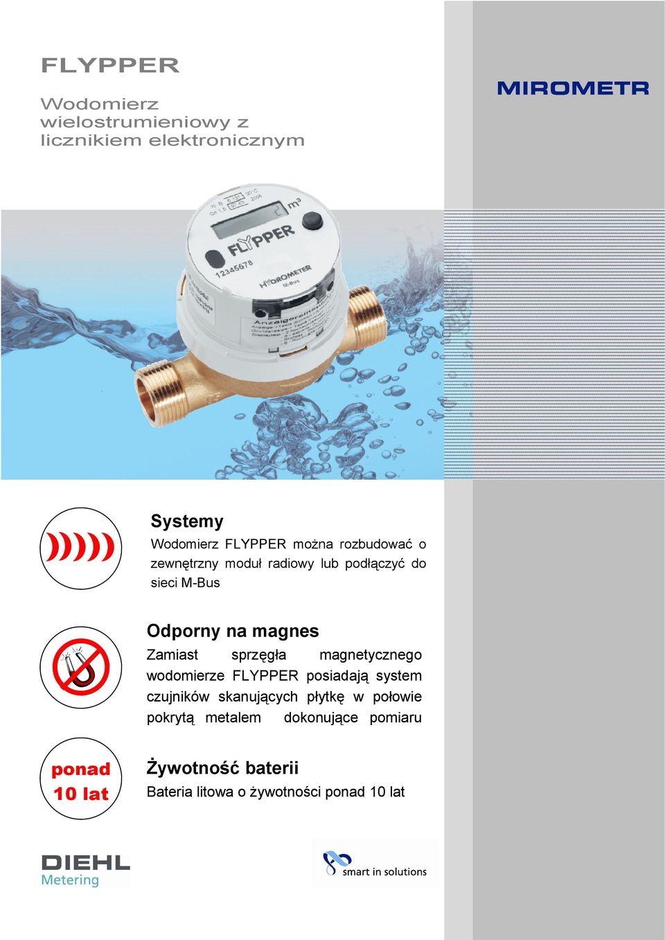 sprzęgła magnetycznego wodomierze FLYPPER posiadają system czujników skanujących płytkę w połowie