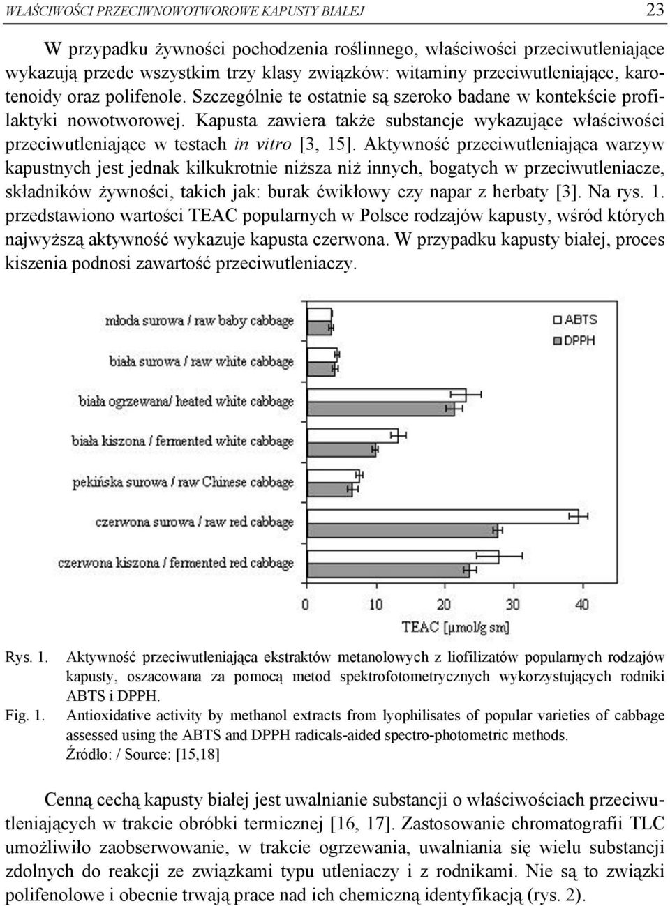 Kapusta zawiera także substancje wykazujące właściwości przeciwutleniające w testach in vitro [3, 15].