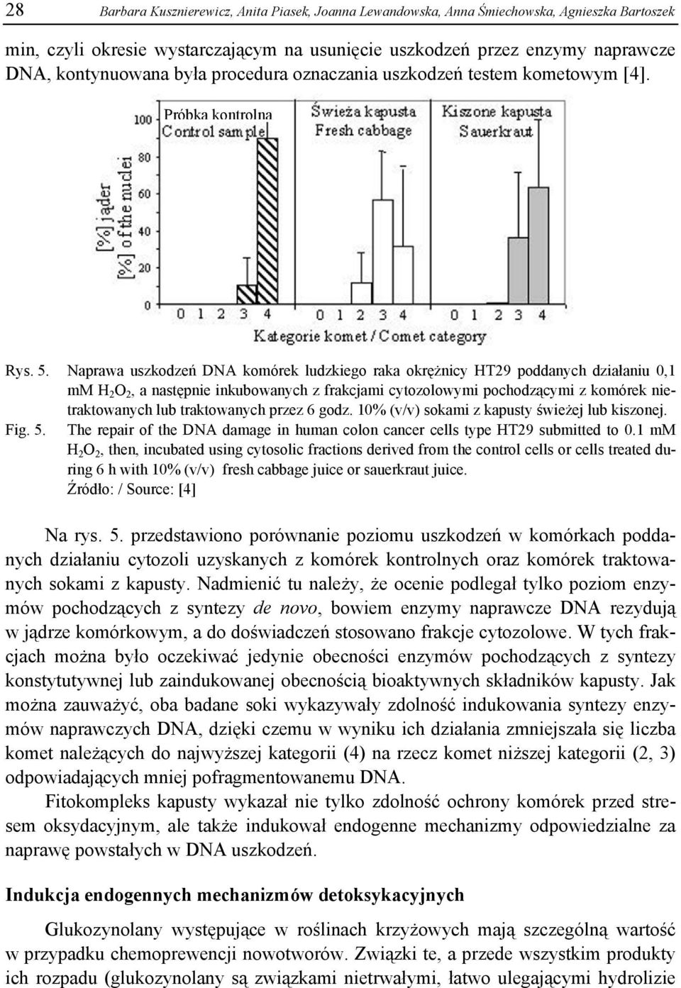 Naprawa uszkodzeń DNA komórek ludzkiego raka okrężnicy HT29 poddanych działaniu 0,1 mm H 2 O 2, a następnie inkubowanych z frakcjami cytozolowymi pochodzącymi z komórek nietraktowanych lub