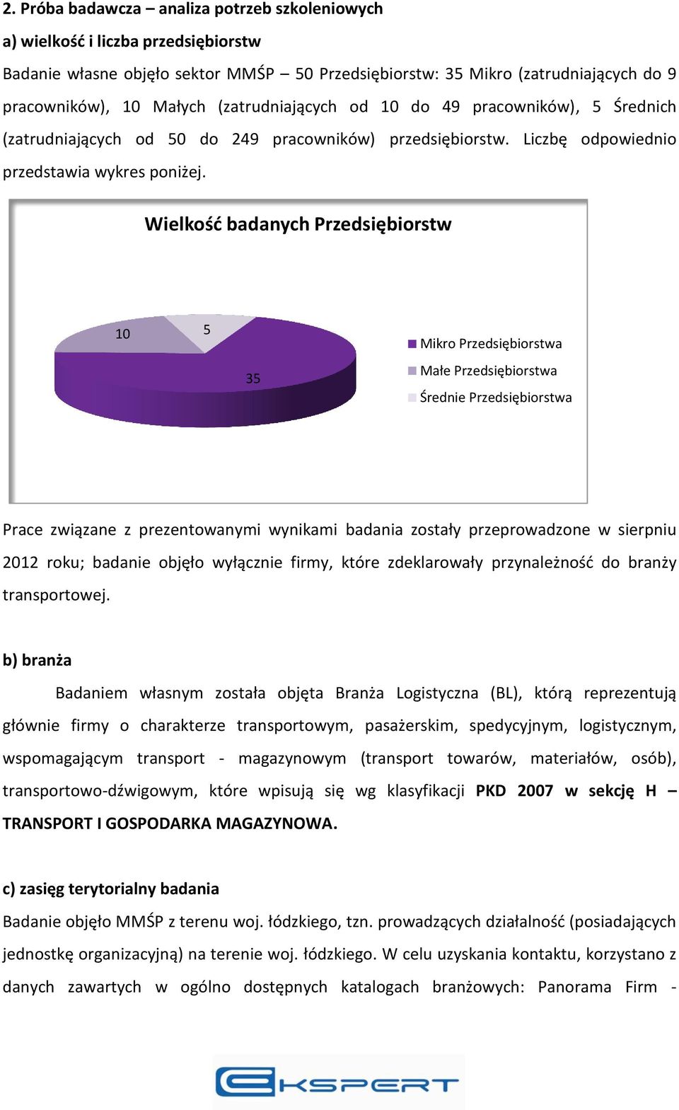 Wielkość badanych Przedsiębiorstw 10 5 35 Mikro Przedsiębiorstwa Małe Przedsiębiorstwa Średnie Przedsiębiorstwa Prace związane z prezentowanymi wynikami badania zostały przeprowadzone w sierpniu 2012