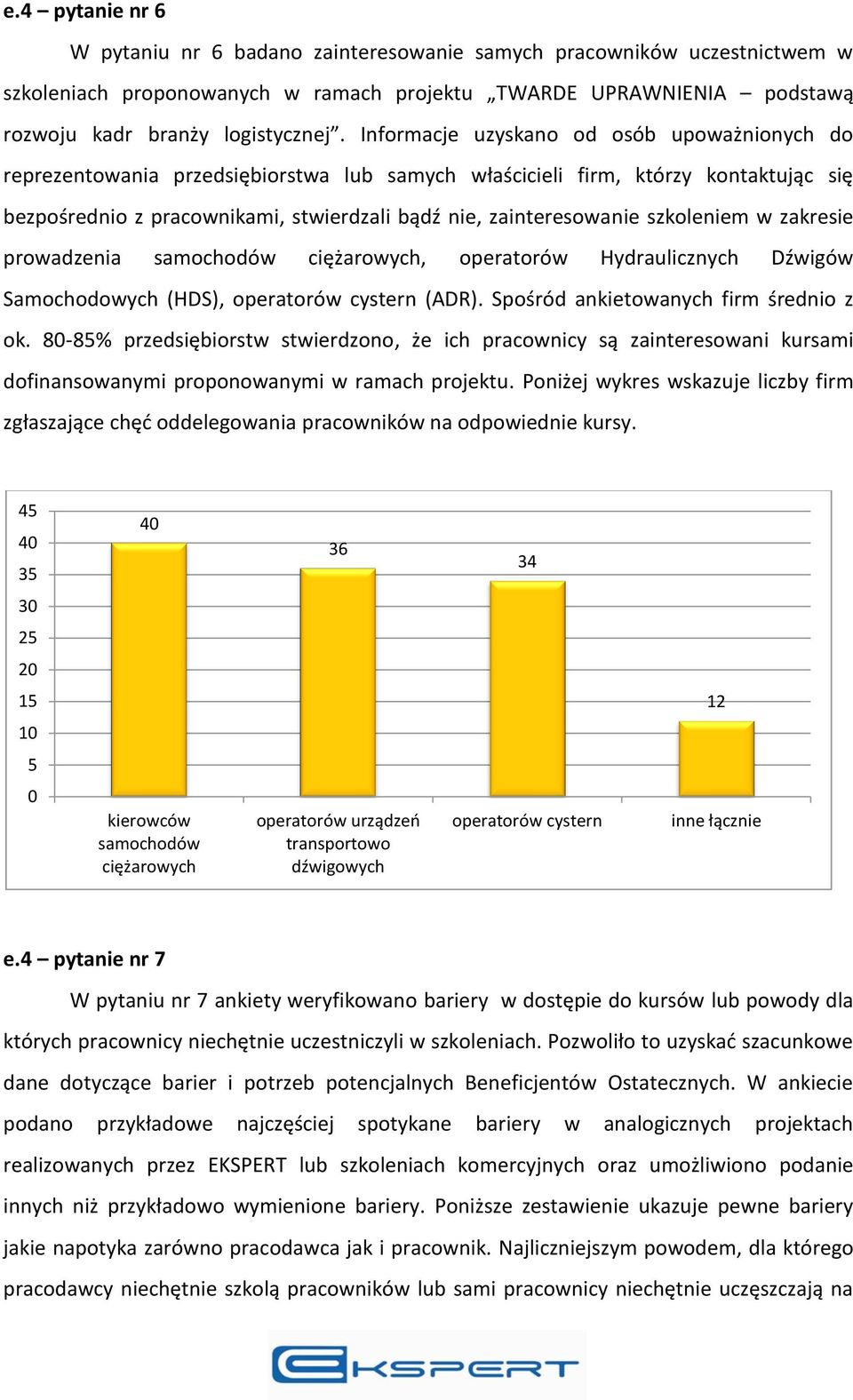 szkoleniem w zakresie prowadzenia samochodów ciężarowych, operatorów Hydraulicznych Dźwigów Samochodowych (HDS), operatorów cystern (ADR). Spośród ankietowanych firm średnio z ok.