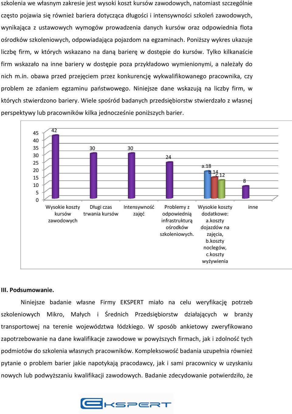 Poniższy wykres ukazuje liczbę firm, w których wskazano na daną barierę w dostępie do kursów.