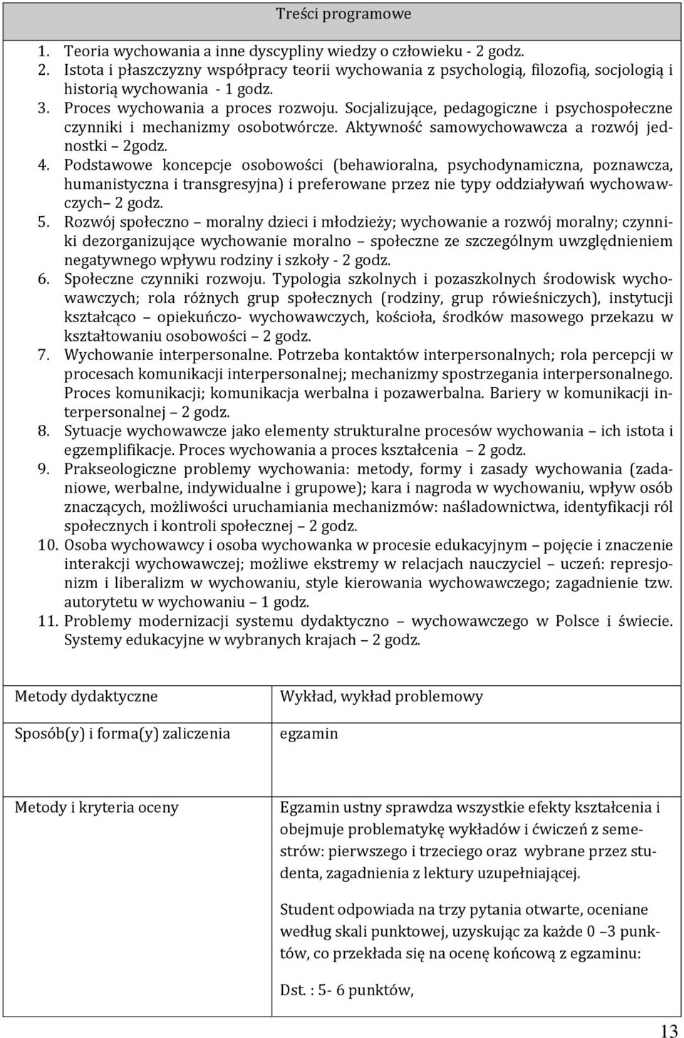 Podstawowe koncepcje osobowości (behawioralna, psychodynamiczna, poznawcza, humanistyczna i transgresyjna) i preferowane przez nie typy oddziaływań wychowawczych 2 godz. 5.