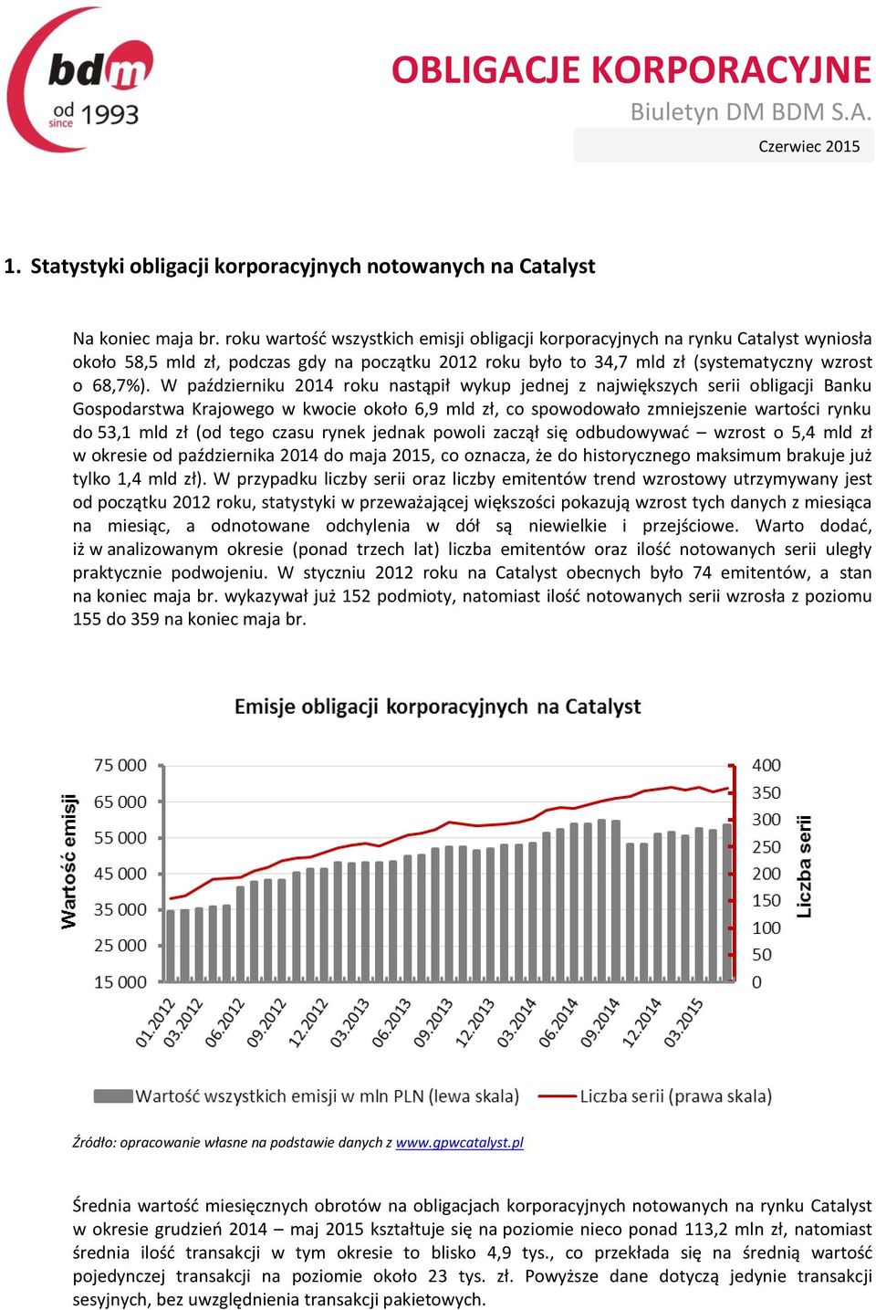 W październiku 2014 roku nastąpił wykup jednej z największych serii obligacji Banku Gospodarstwa Krajowego w kwocie około 6,9 mld zł, co spowodowało zmniejszenie wartości rynku do 53,1 mld zł (od