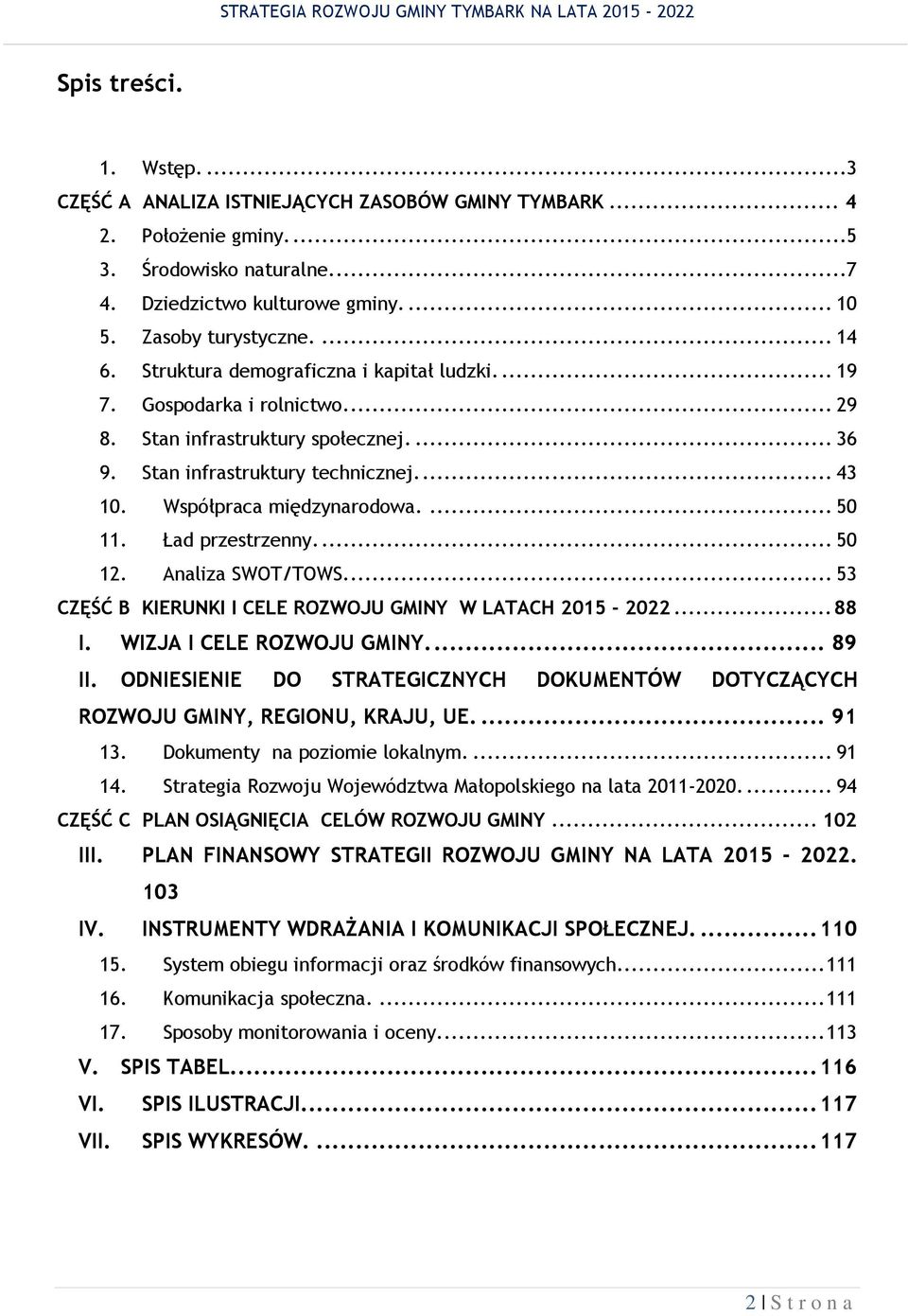 Ład przestrzenny.... 50 12. Analza SWOT/TOWS.... 53 CZĘŚĆ B KIERUNKI I CELE ROZWOJU GMINY W LATACH 2015-2022... 88 I. WIZJA I CELE ROZWOJU GMINY.... 89 II.