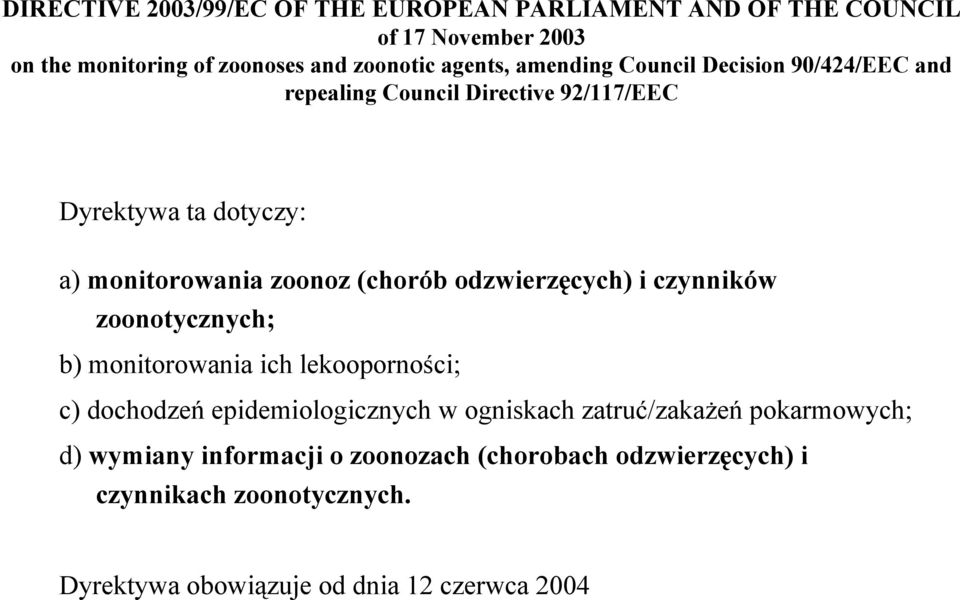 odzwierzęcych) i czynników zoonotycznych; b) monitorowania ich lekooporności; c) dochodzeń epidemiologicznych w ogniskach zatruć/zakażeń