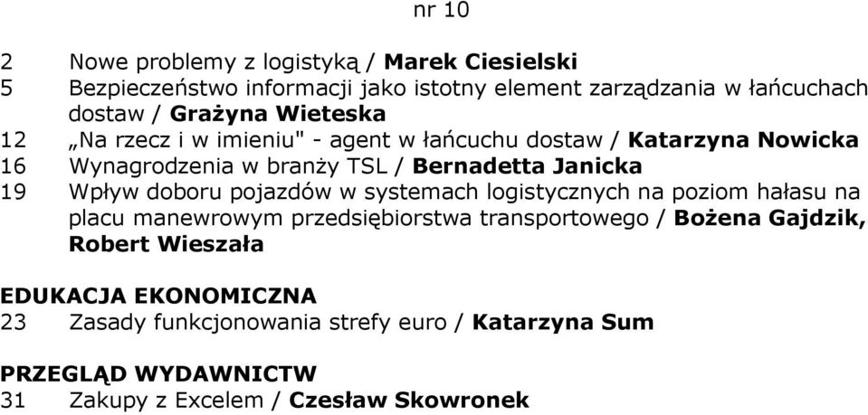 Janicka 19 Wpływ doboru pojazdów w systemach logistycznych na poziom hałasu na placu manewrowym przedsiębiorstwa transportowego /