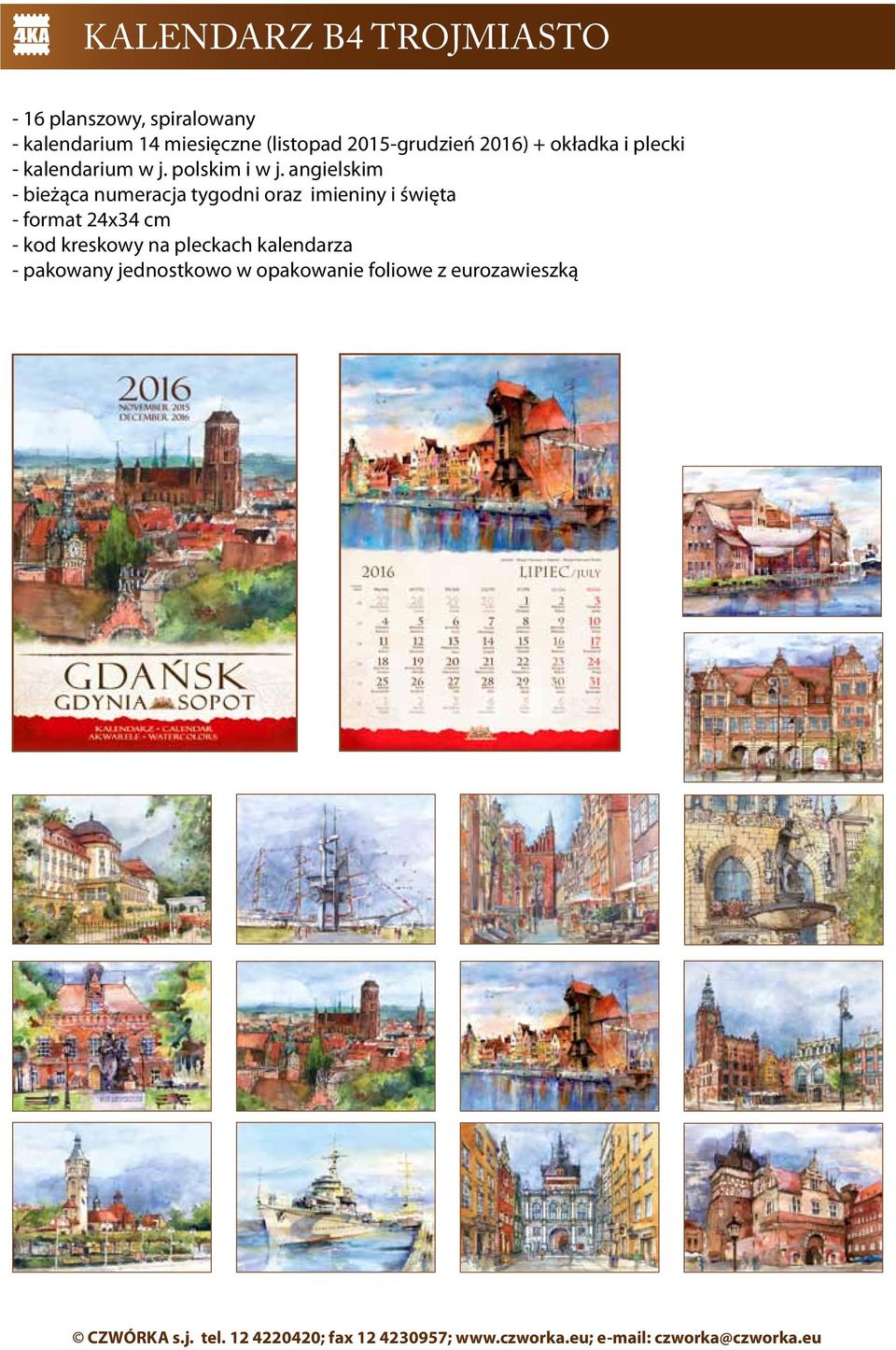 angielskim - bieżąca numeracja tygodni oraz imieniny i święta - format 24x34 cm -
