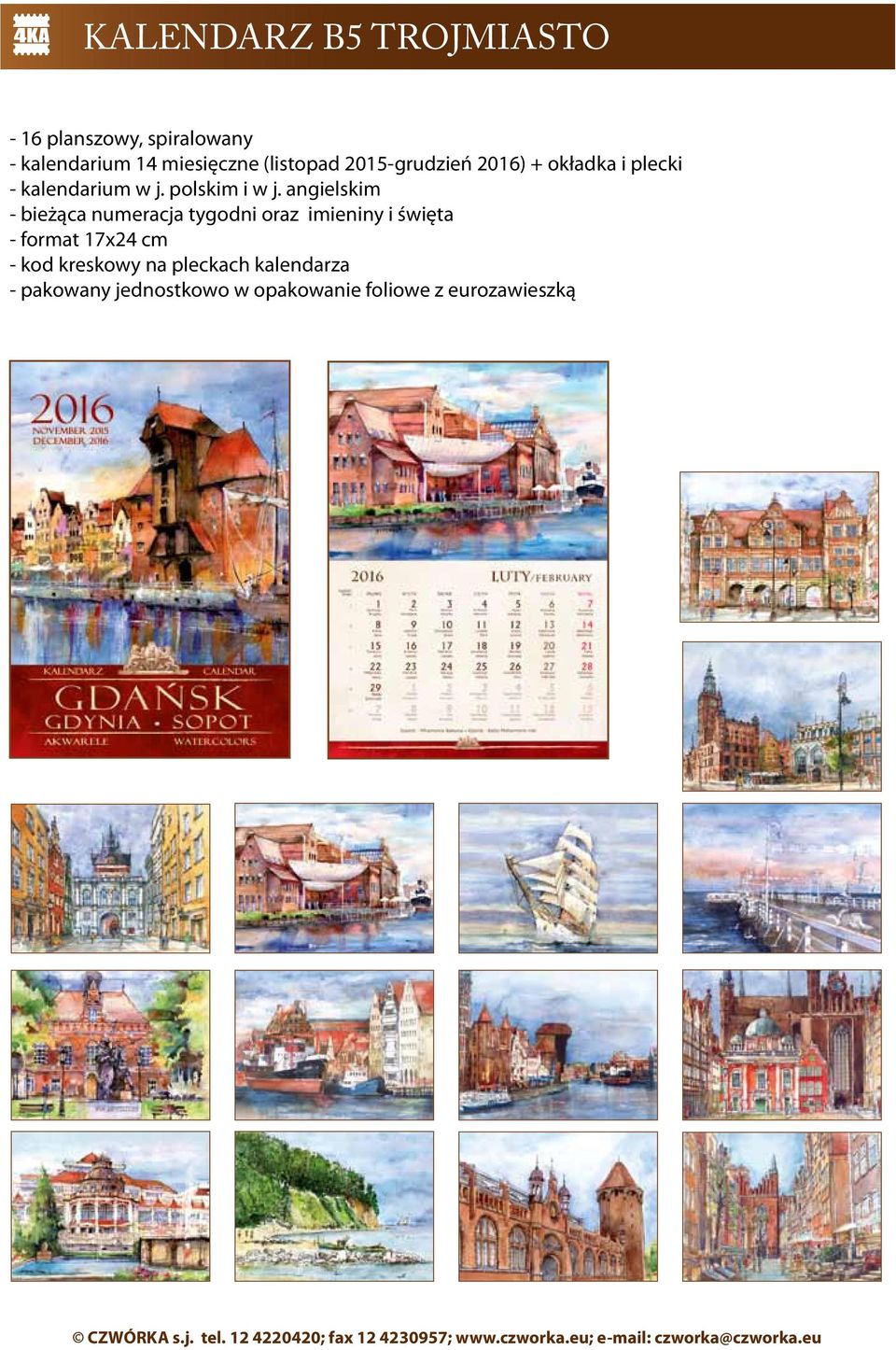angielskim - bieżąca numeracja tygodni oraz imieniny i święta - format 17x24 cm -