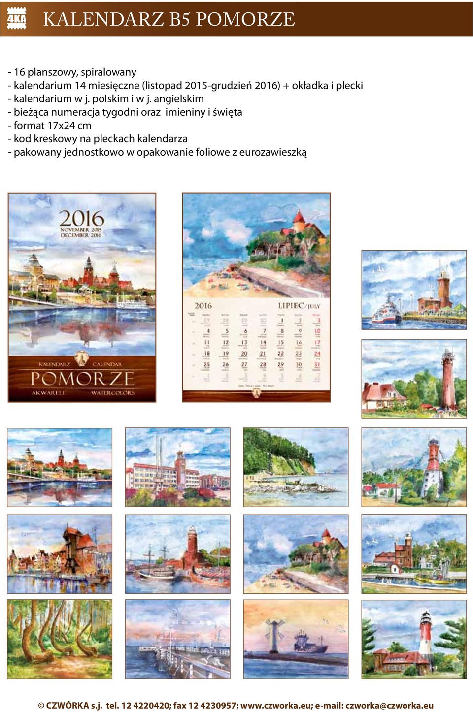 angielskim - bieżąca numeracja tygodni oraz imieniny i święta - format 17x24 cm -